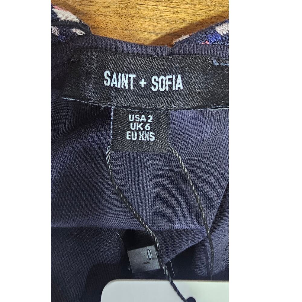 Saint + Sophia Sunset Dress, Navy Blue, Chevron, Flowy, Long, 48in Length Sz 2 - Picture 5 of 13